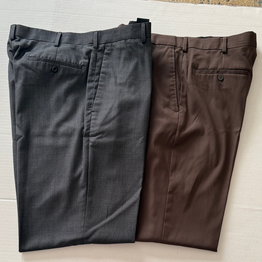 Elegant Men's Charcoal and Chocolate Axist Flat Front Dress Pants Size 34x32